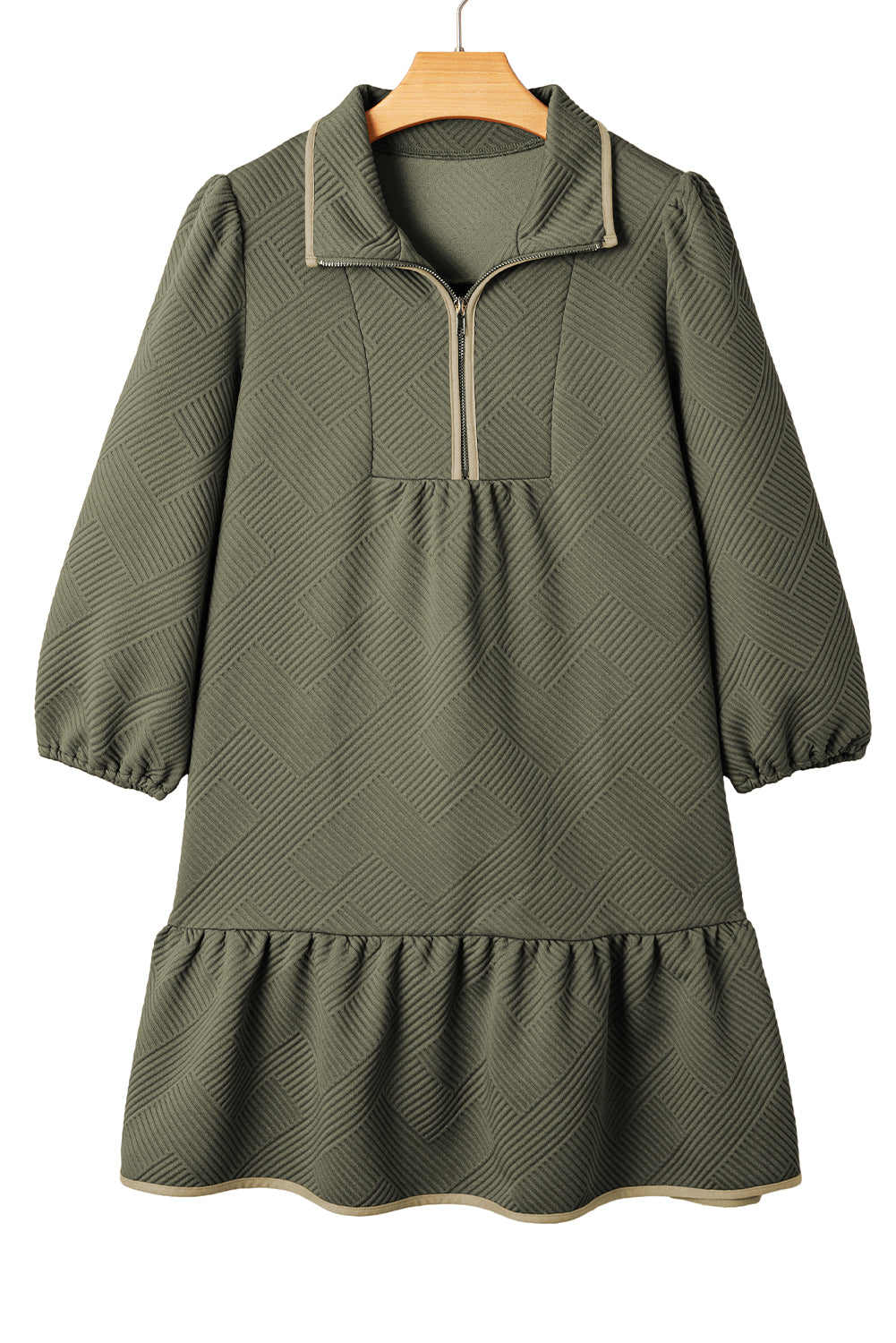 Desert Gold Quarter Zip Collar Bracelet Sleeve Textured Mini Dress