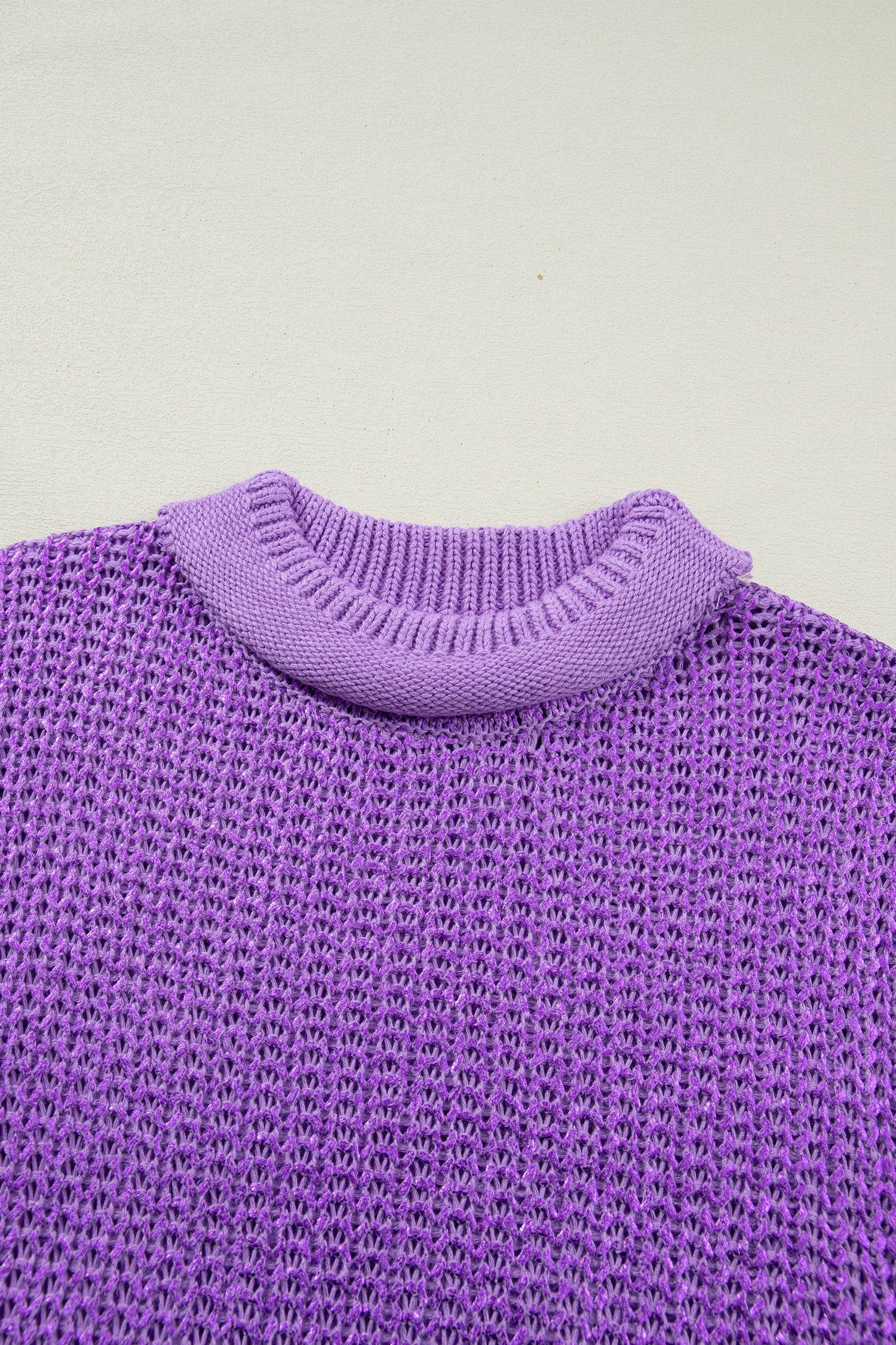 Bright Green Solid Color Knit High Neck Short Sleeve Sweater