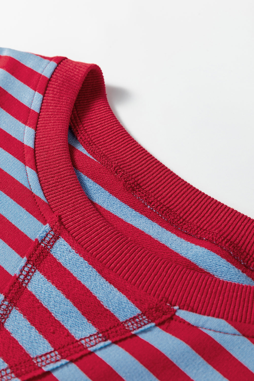 Green Stripe Exposed Seam Contrast Ribbed Trim Oversize Sweatshirt