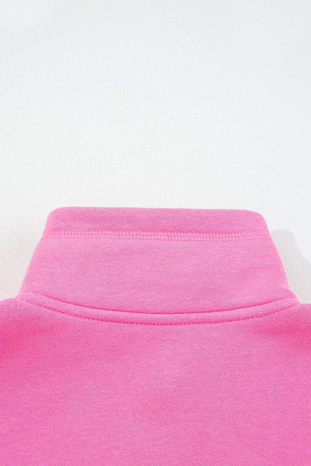 Bright Pink Half Button Stand Neck Drop Shoulder Sweatshirt