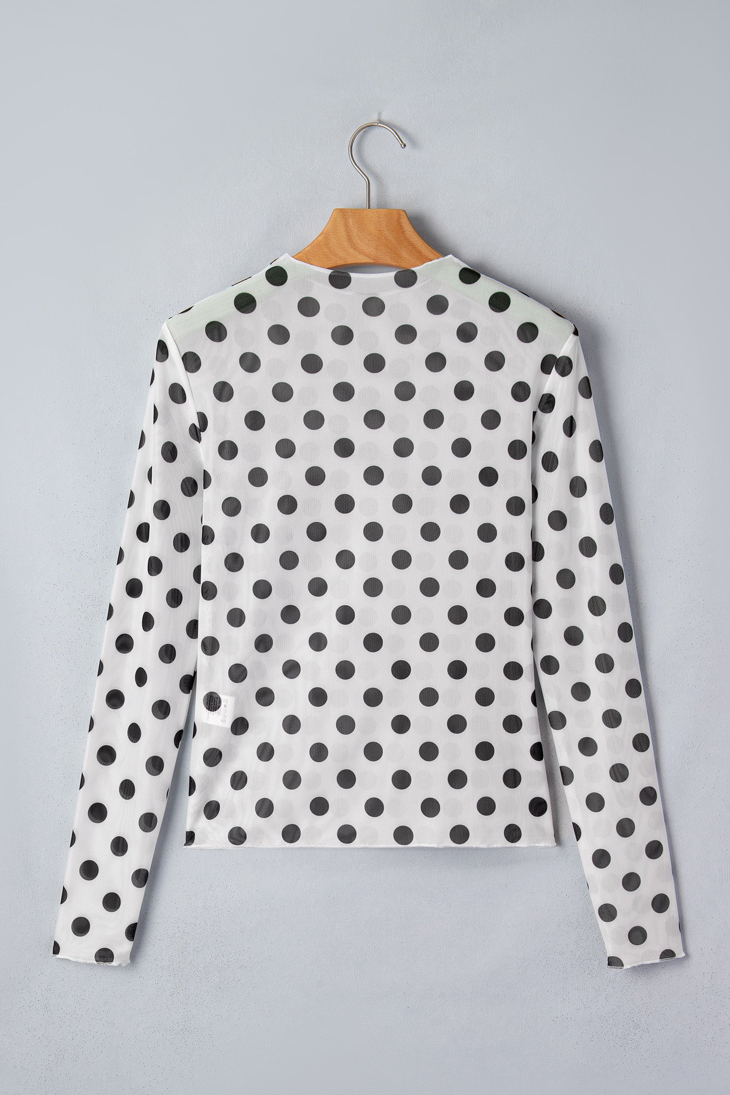 White Polka Dot Mesh Long Sleeve Stand Neck Sheath Top
