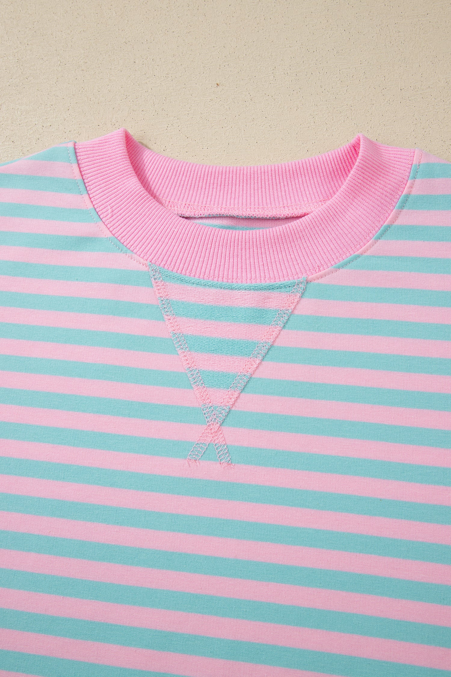 Green Stripe Color Block Detail Long Sleeve Pullover Elastic Waist Pull On Shorts 2pcs Set