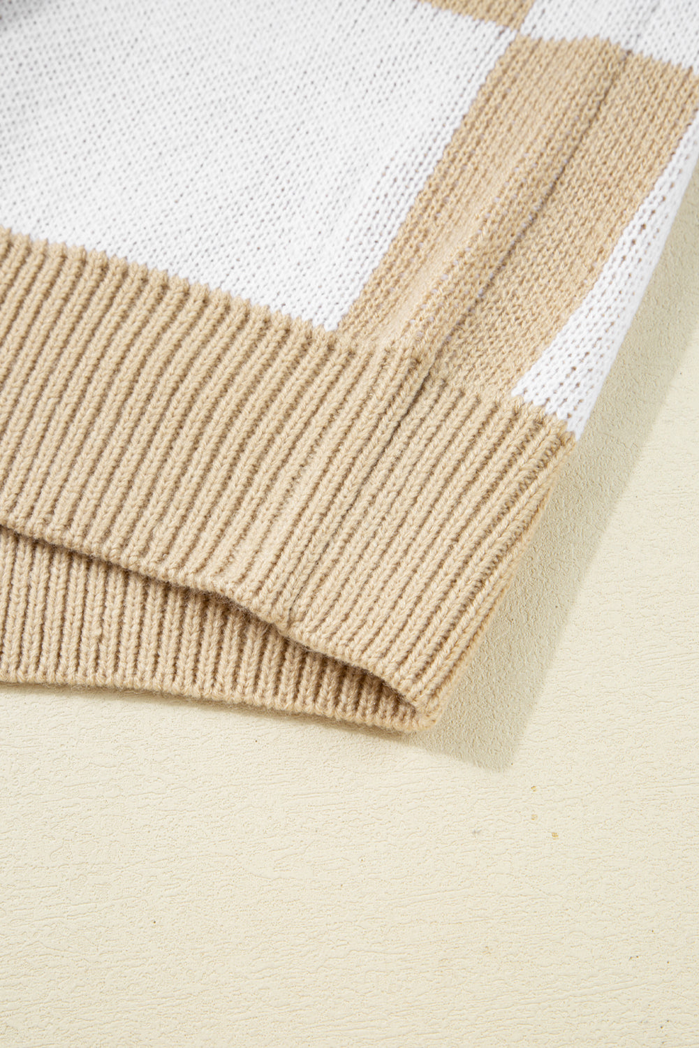 Mist Green Checkered Pattern Polo Collar Loose Sweater