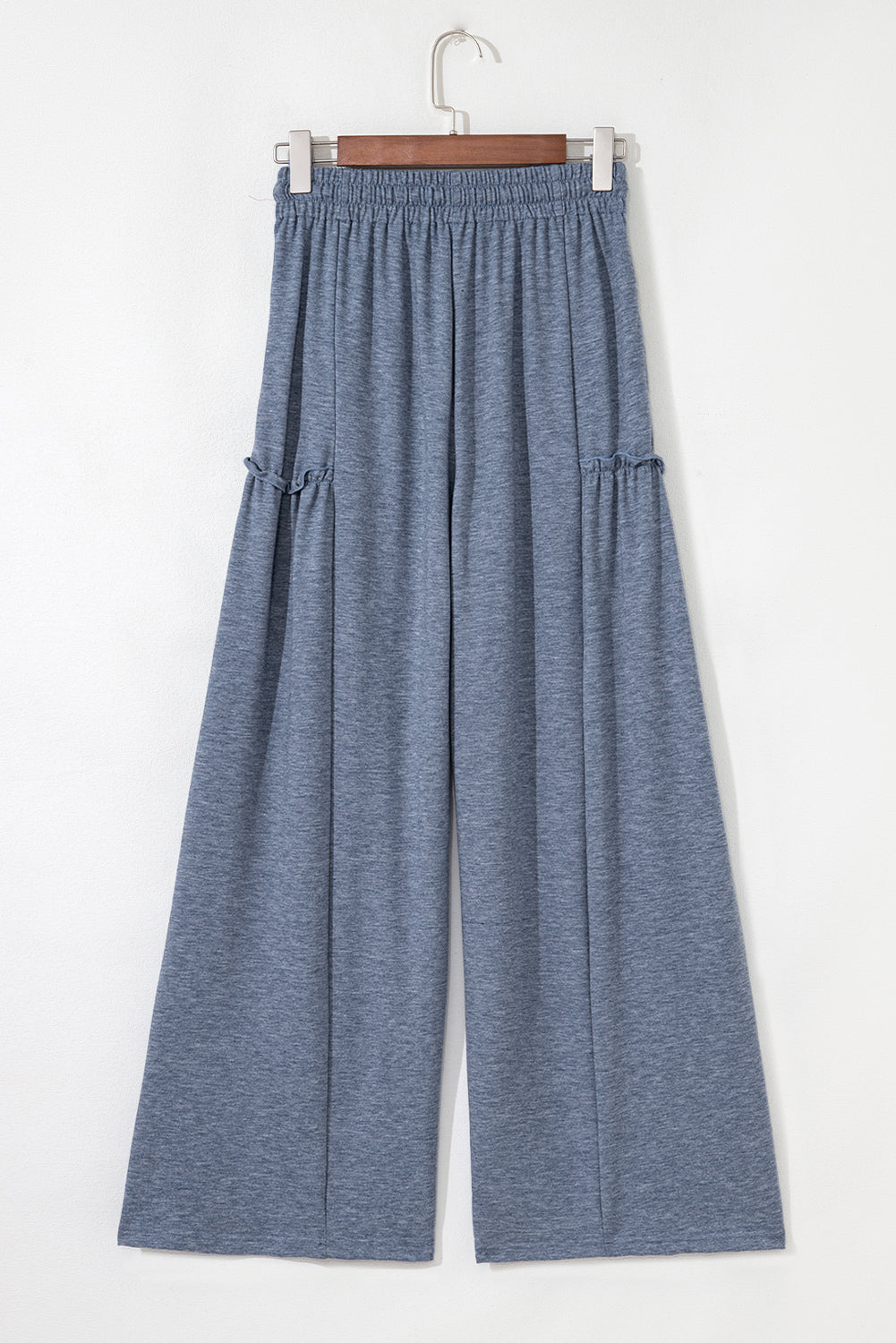 High Frilled Detail Wide Leg High Waist Knit Pants