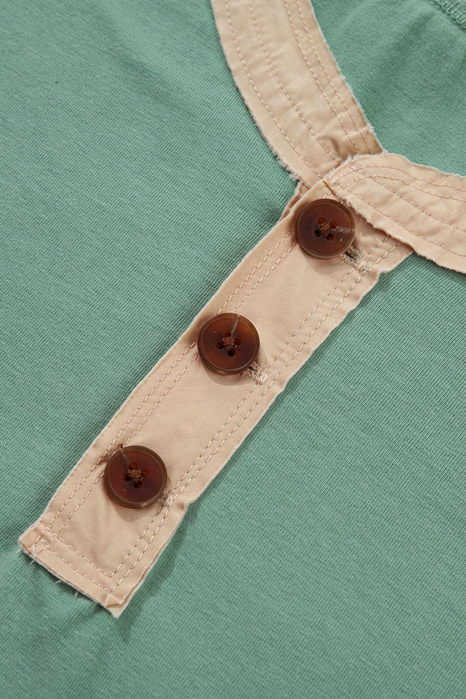 Light Grey Raw Seam Color Block Detail Buttoned Henley Tee