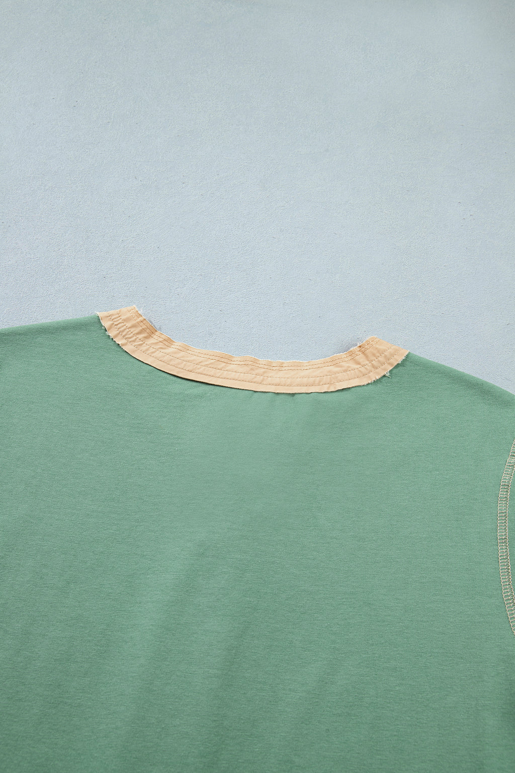 Light Grey Raw Seam Color Block Detail Buttoned Henley Tee