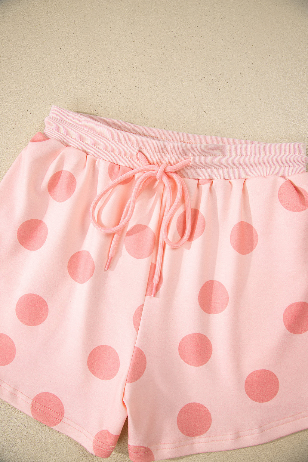 Sky Blue Polka Dot Print Drop Shoulder Pullover Drawstring Shorts Set