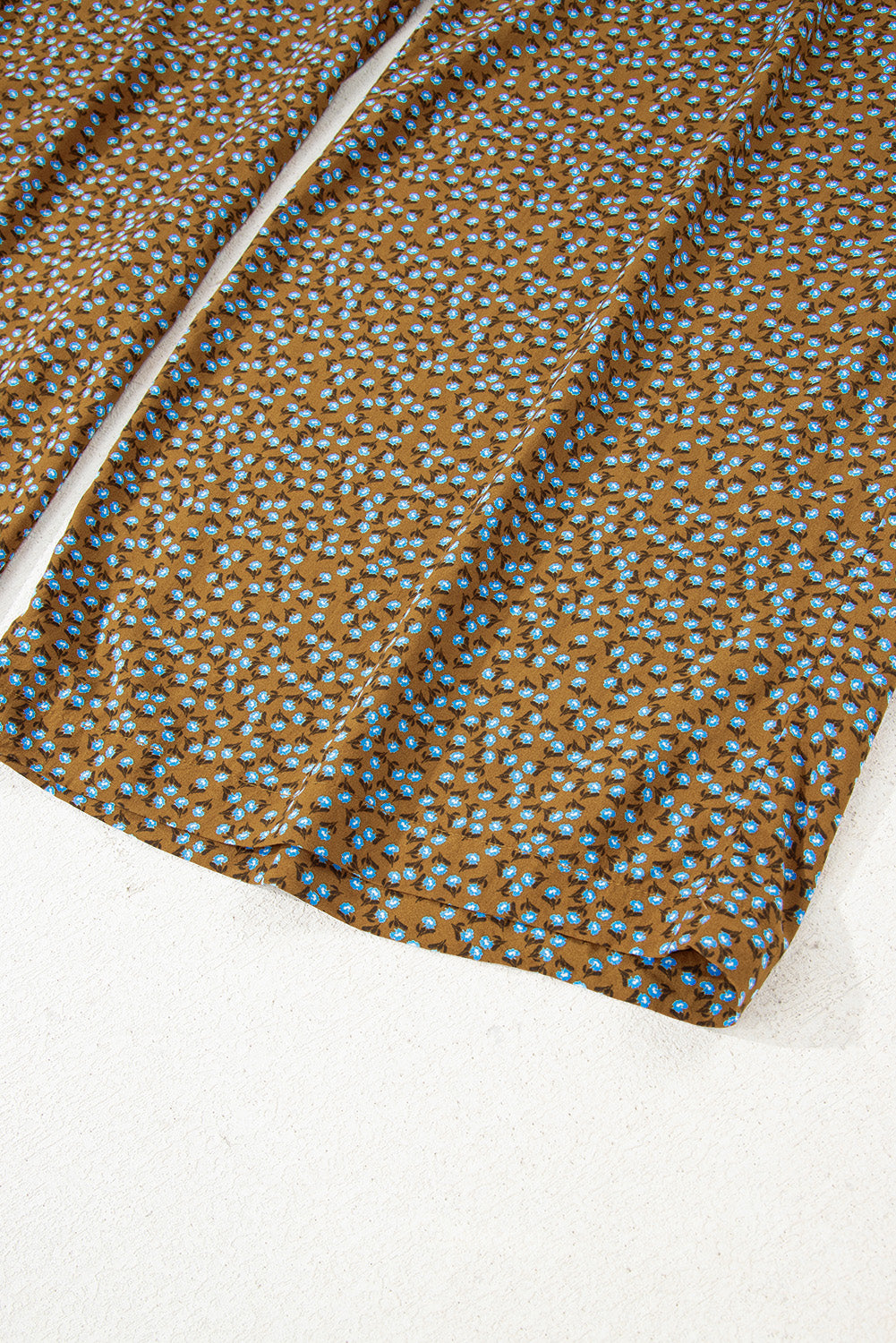 Brown Floral Print Western Smocked Bodice Square Neck Wide Leg Jumpsuit