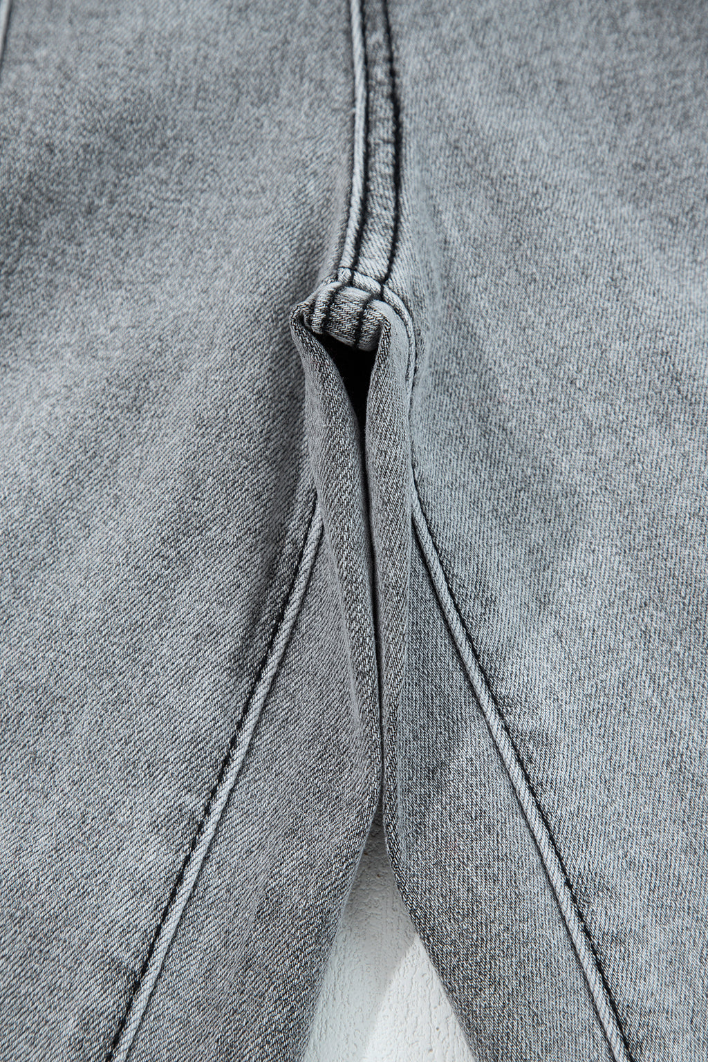 Gray Drawstring Seam Detail Raw Hem Wide Leg Denim Pants