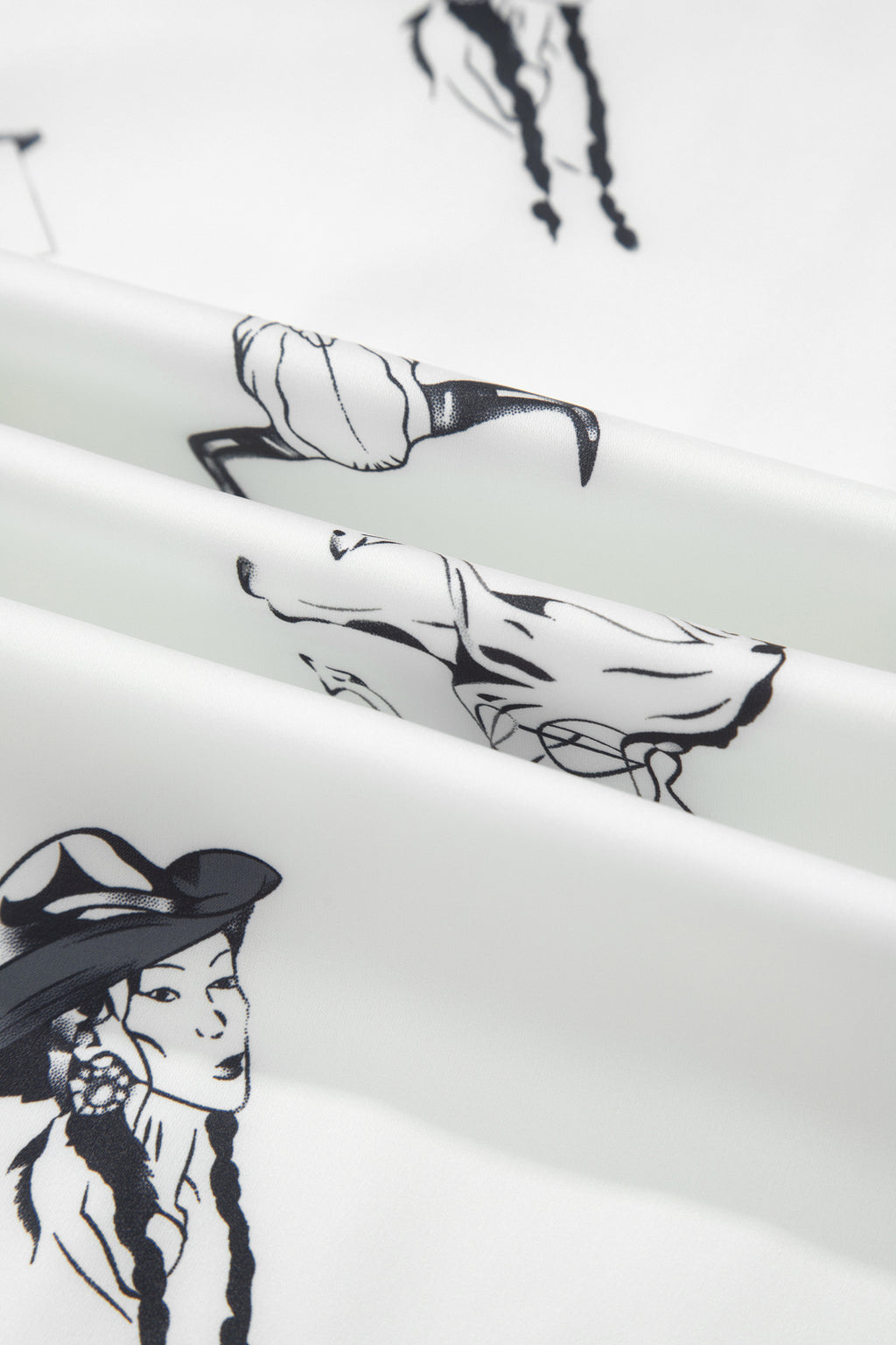 Navy Blue Western Print Satin Long Skirt