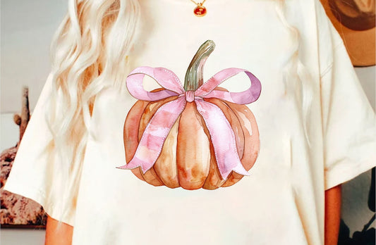 Halloween pink bow pumpkin graphic tee