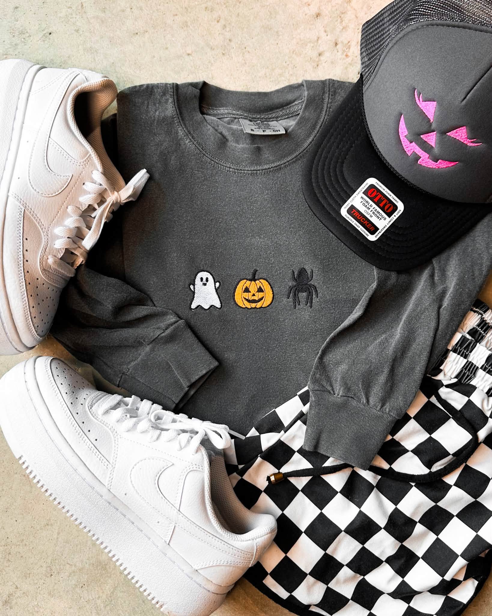 Ghost, Pumpkin, Spider graphic sweatshirt