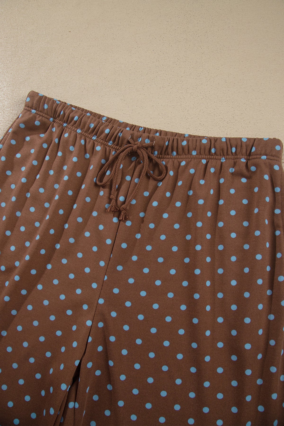Brown Polka Dot Round Neck Long Sleeve Plus Size Set