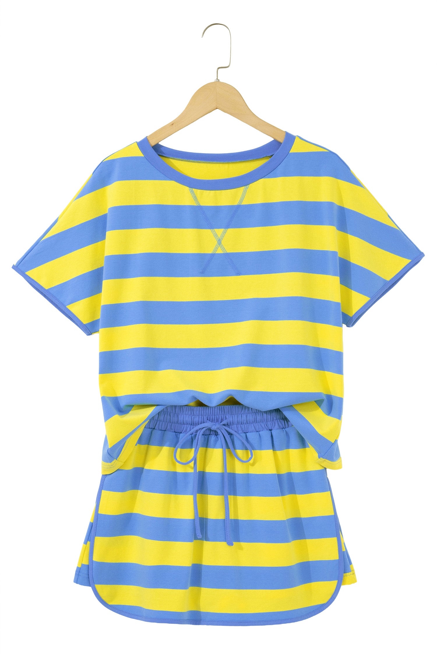 Pink Stripe Dolman Tee Drawstring Skort Athletic 2pcs Set