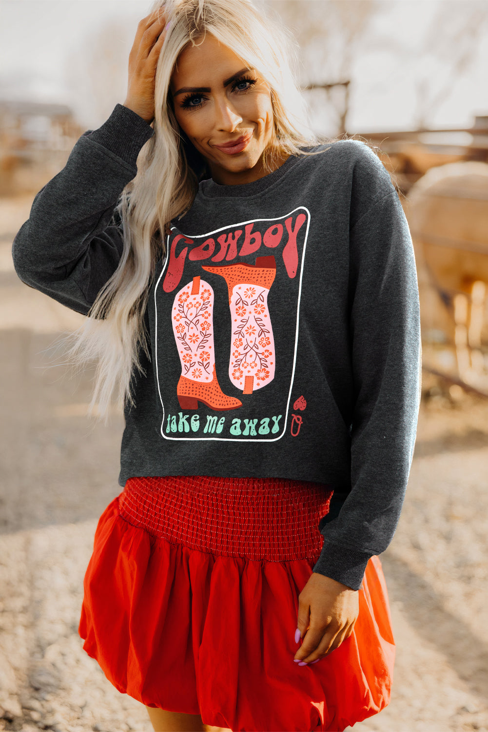 Carbon Grey Cowboy Queen Card Drop Shoulder Graphic Sweatshirt