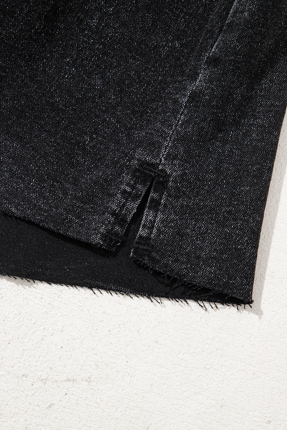 Carbon Grey Mineral Wash Ripped Raw Hem Denim Mini Skirt