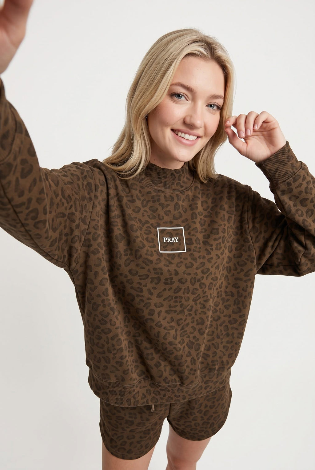 PREORDER ITEM (Estimated ship date 11/10) PRAY Brown Leopard Mock Neck Sweatshirt
