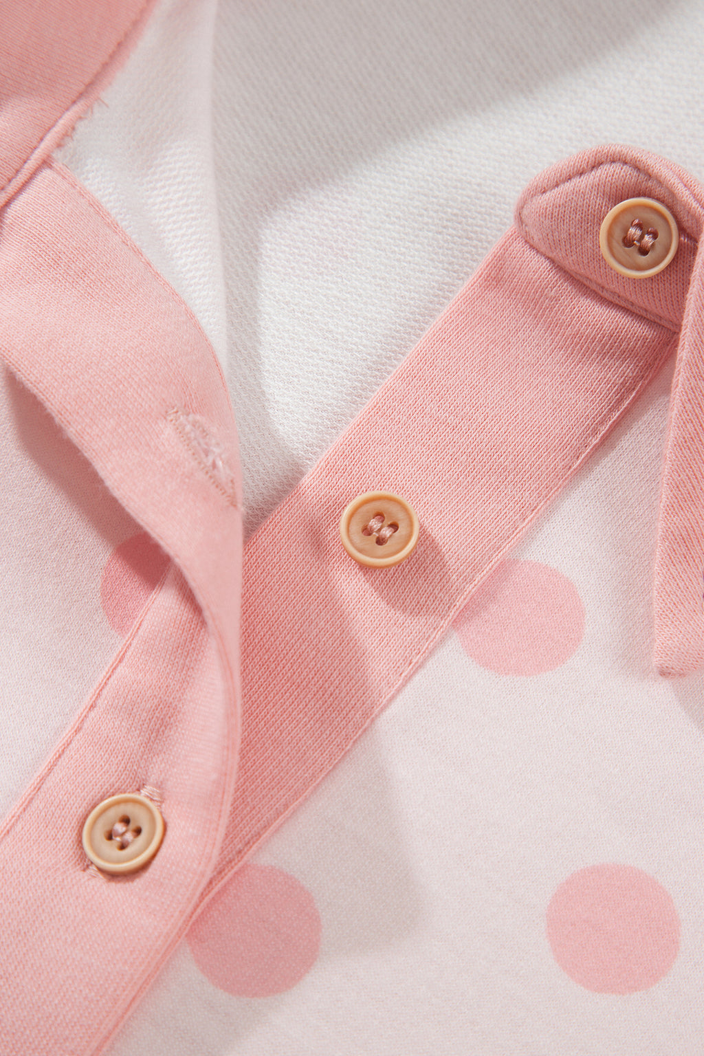 Pink Polka Dot Drop Shoulder Polo Loose Pullover Patch Pocket Casual Shorts Set