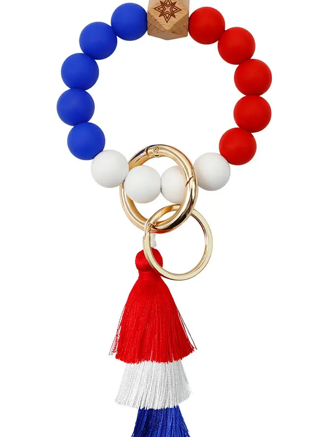 Colorful Beads Tassle Bracelet  Red, White and Blue