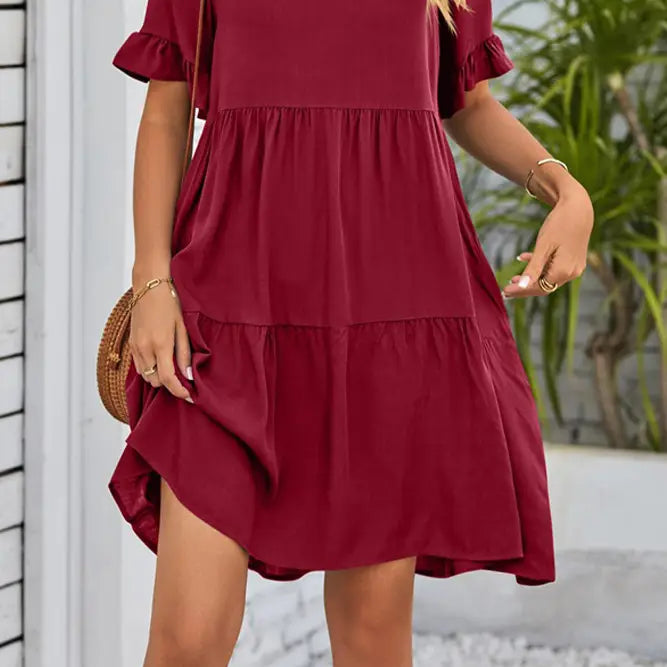 V Neck Ruffles Tiered Dress with Pockets