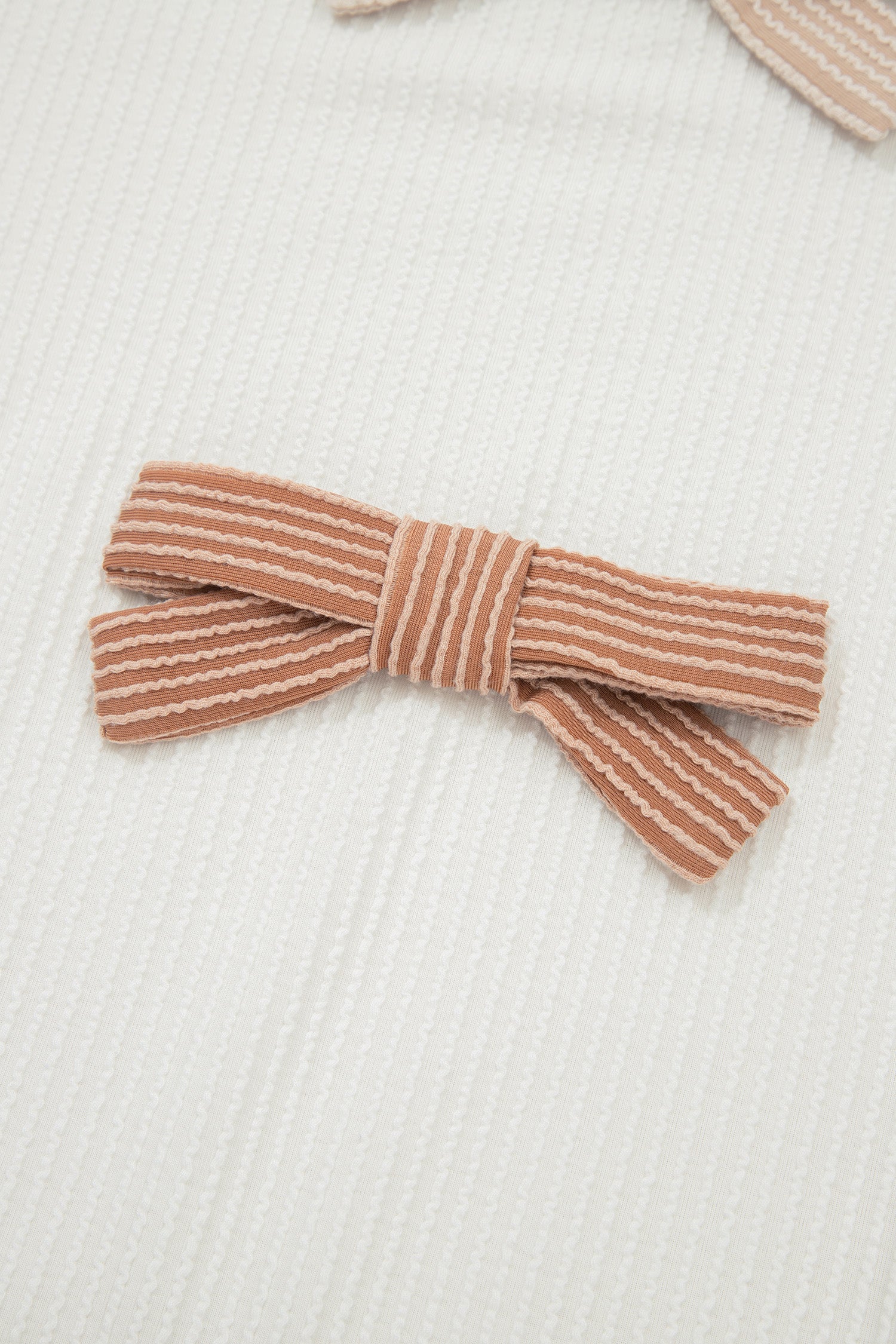 Apricot Bowknot Applique Plus Size Ribbed Top
