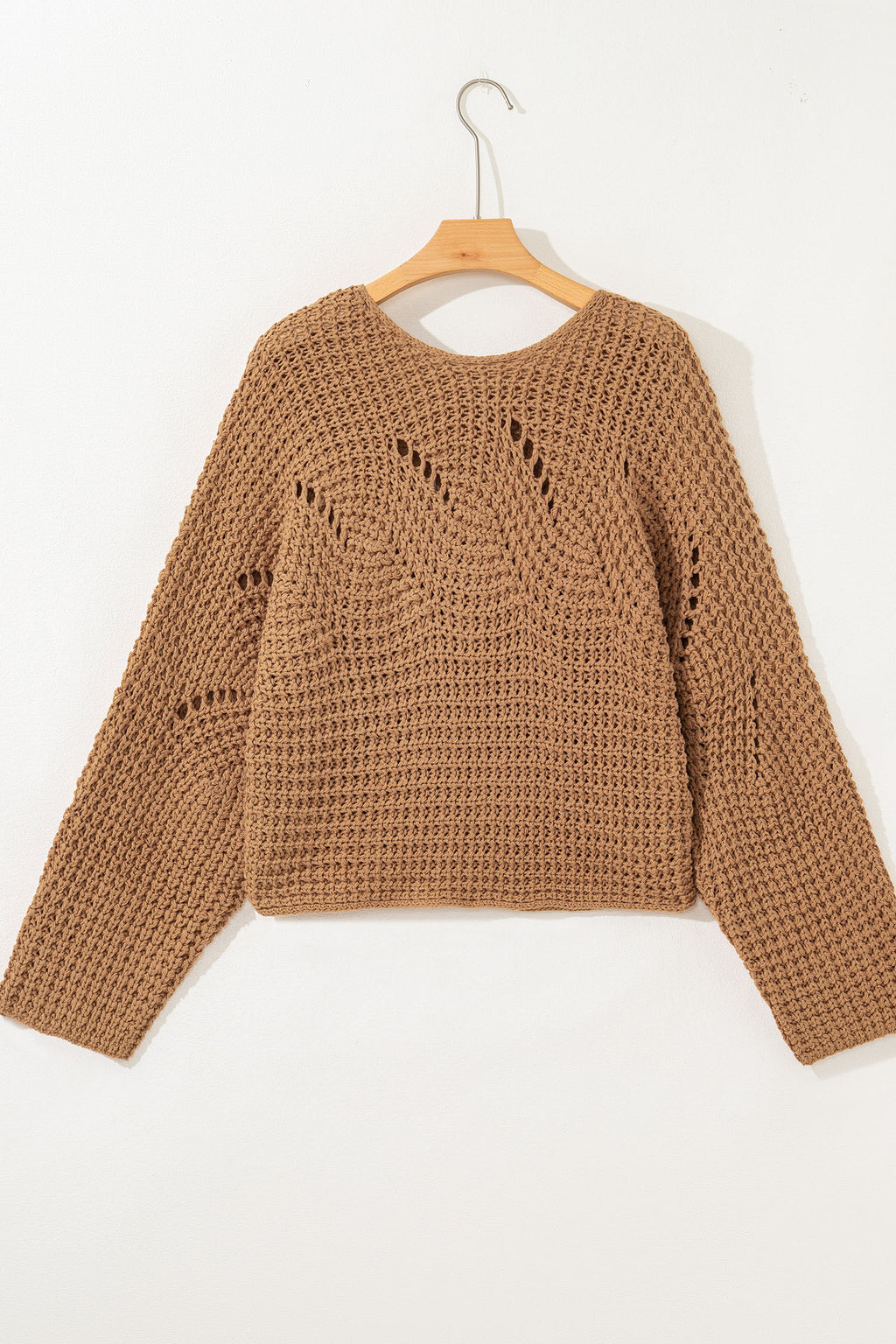 White Hollowed Detail Wide Sleeve Loose Pullover Sweater