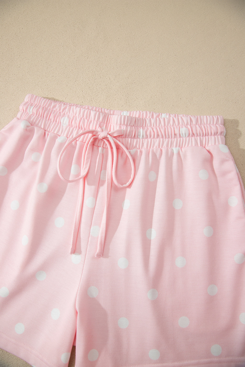 Pink Exposed Seam Detail Polka Dot Loose Tee Drawstring Shorts Set