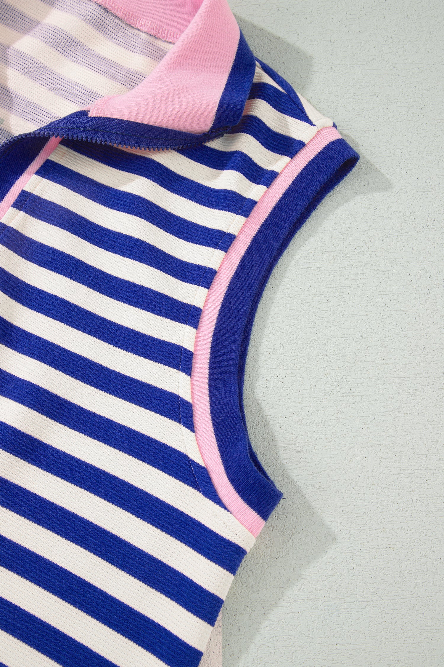 Sachet Pink Textured Stripe Print Contrast Trim Zip Collar Sleeveless 2pcs Skort Set