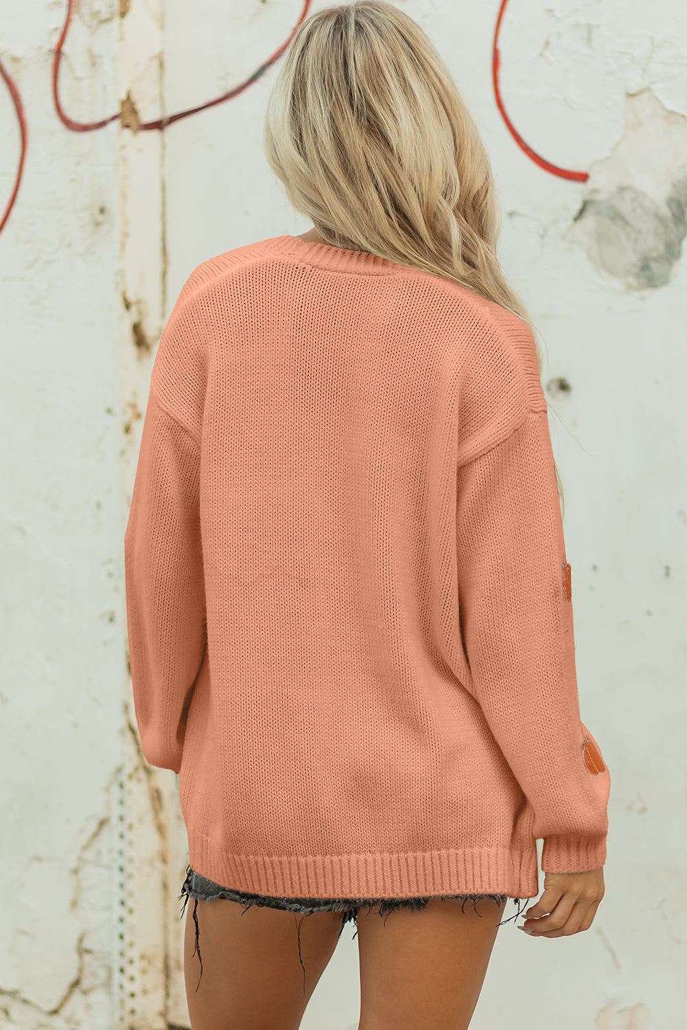 Light Pink Christmas Tree Print Open Front Drop Shoulder Midi Cardigan