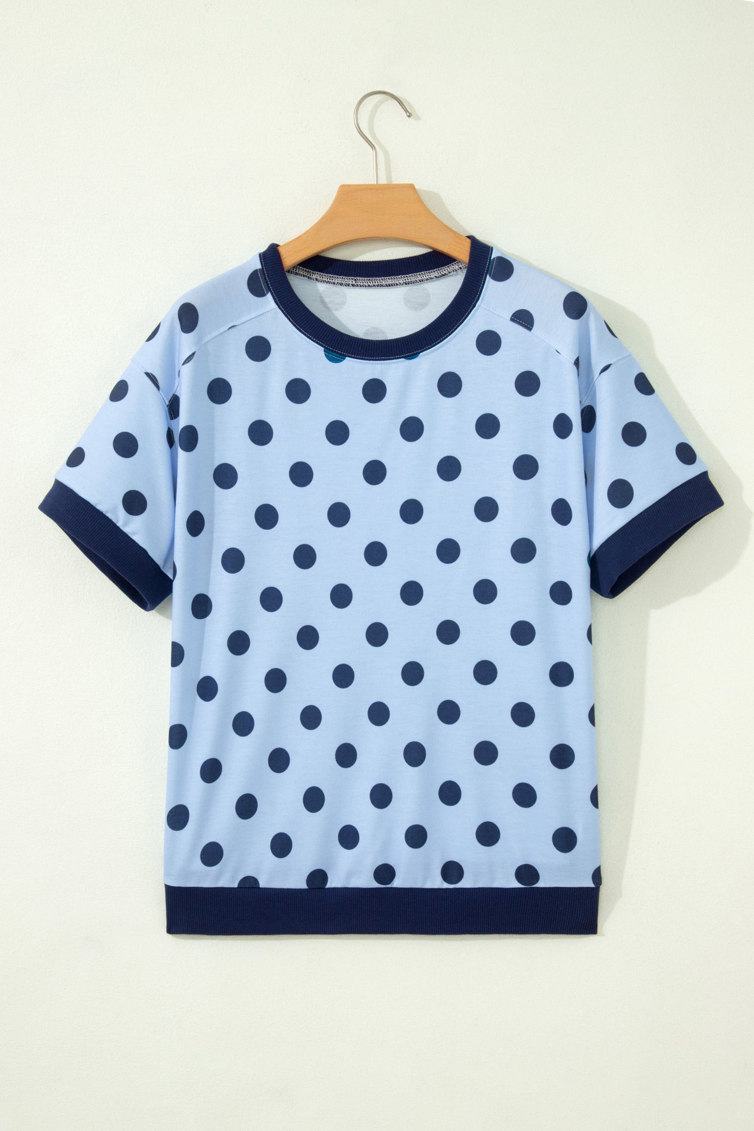 Pink Color Block Trim Polka Dot Casual Tee