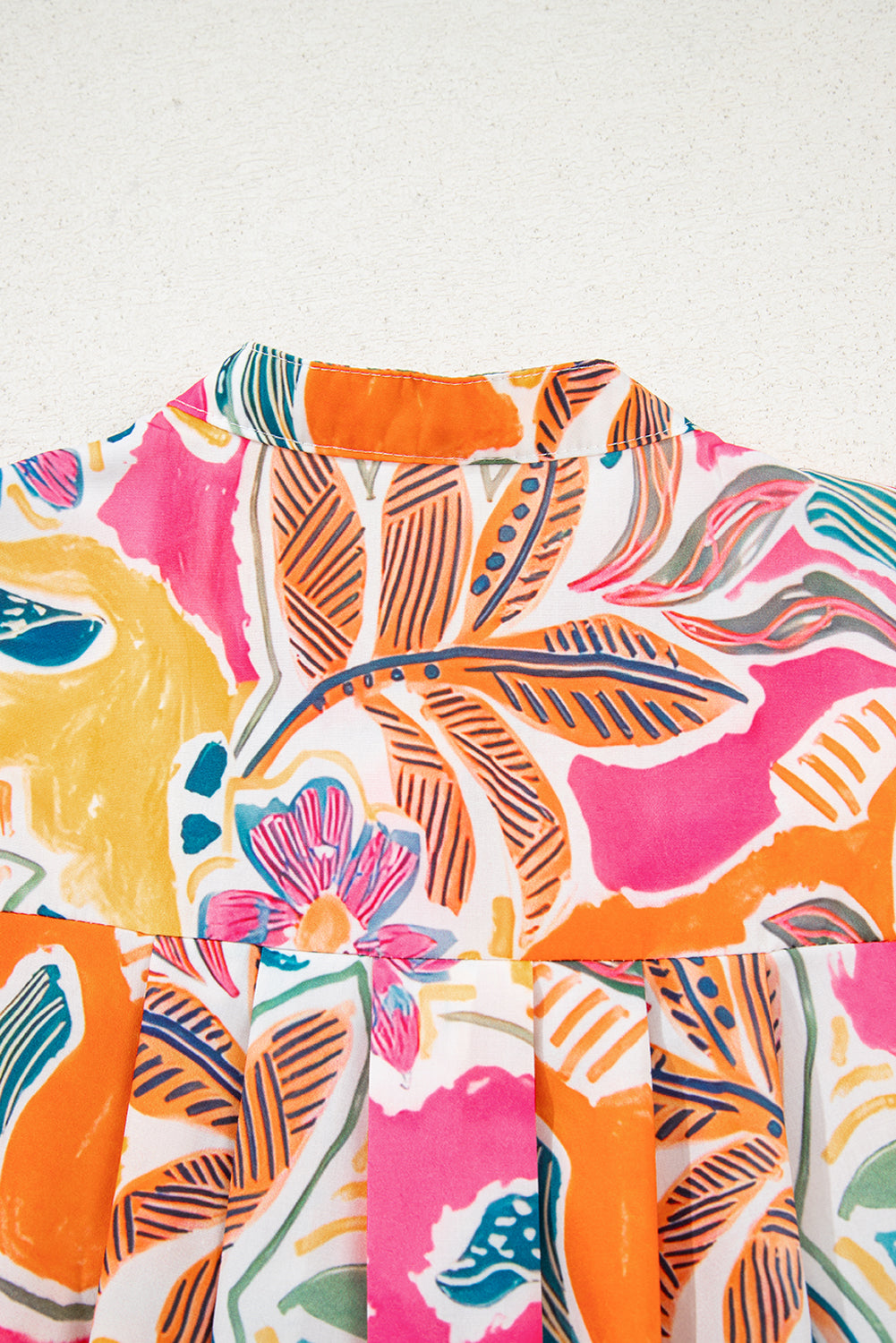 Rose Tropical Vacation Vibe Printed Button Up Short Sleeve Shirt