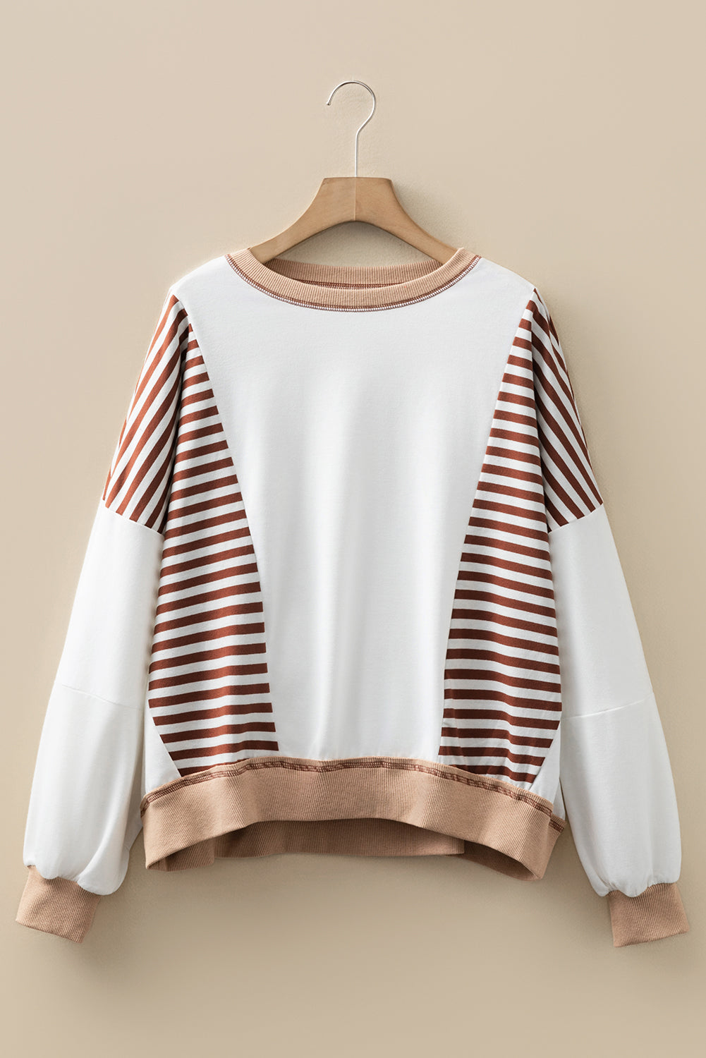 Green Stripe Colorblock Patchwork Contrast Stitching Oversize Sweatshirt