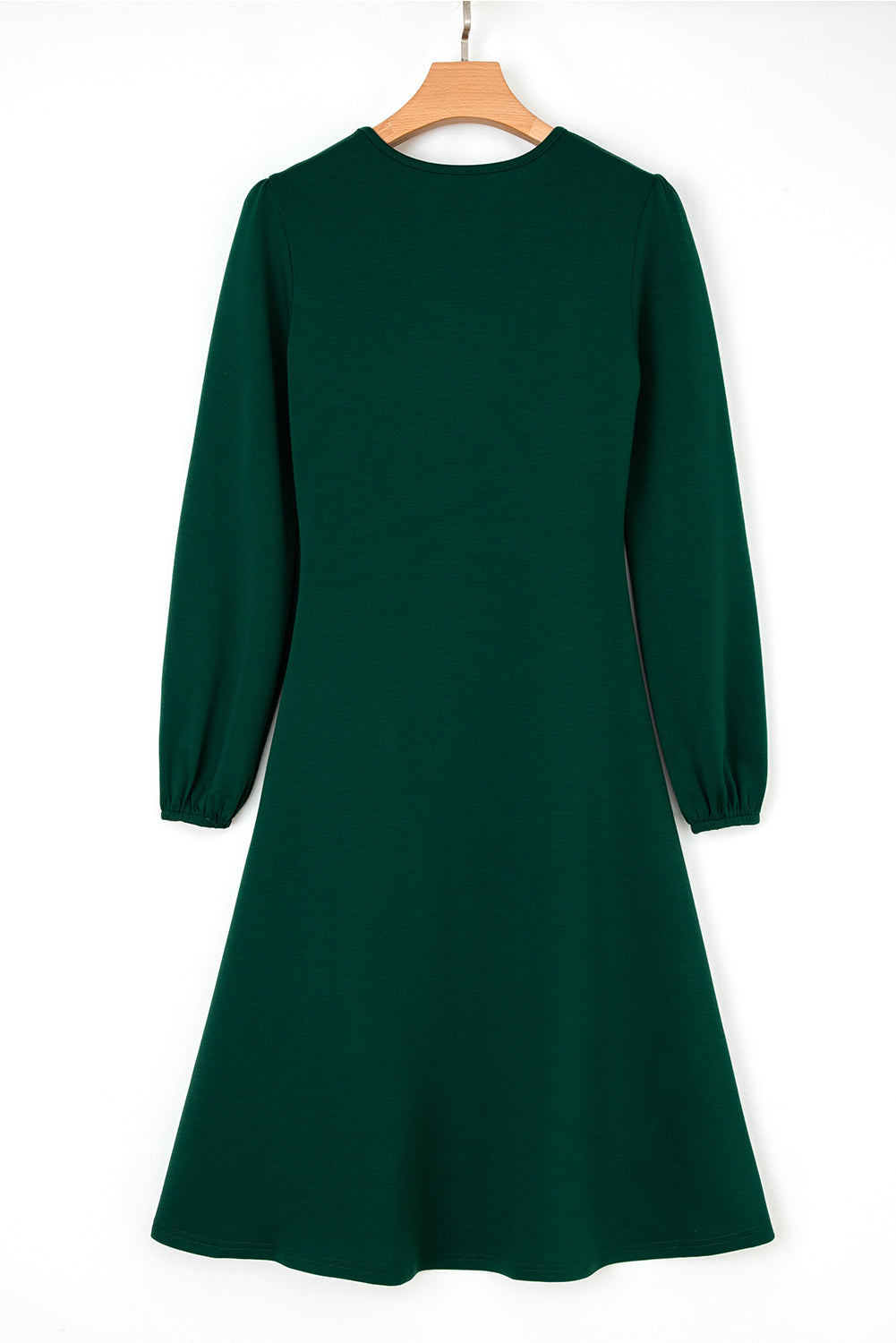 Burgundy Solid Color Ruched Detail Long Sleeve Midi Dress