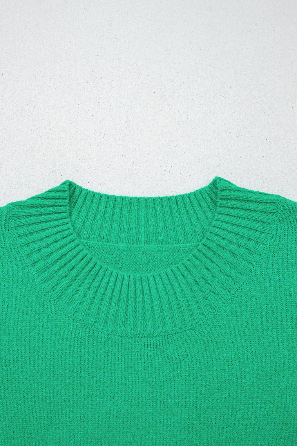 Beau Blue Solid Color Ribbed Trim Round Neck Ruffle Short Sleeve Sweater