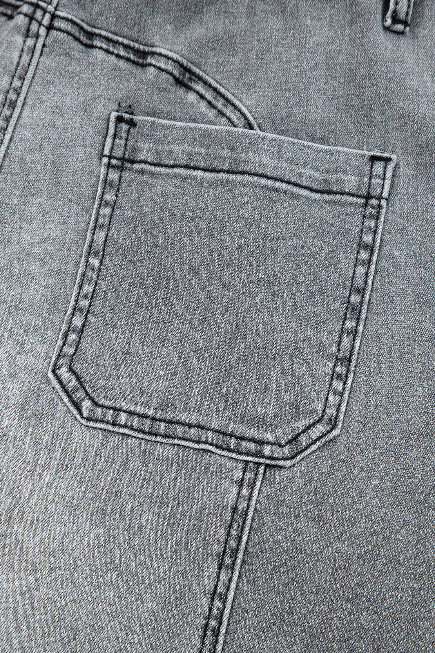 Gray Drawstring Seam Detail Raw Hem Wide Leg Denim Pants