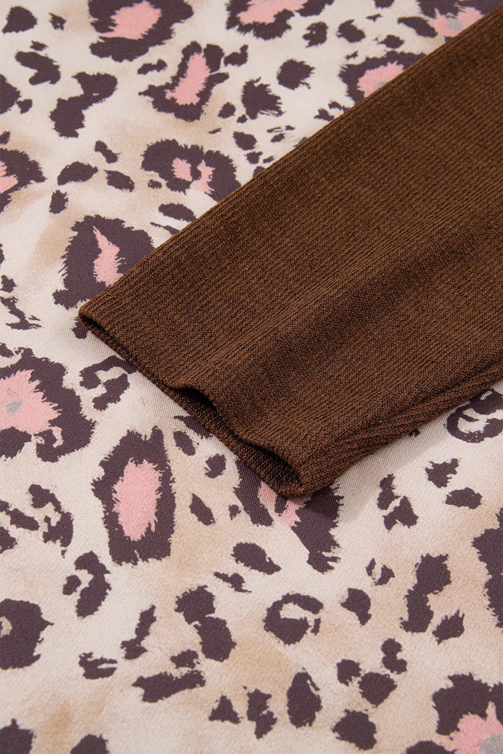 Brown Leopard Print Knit Patchwork Plus Hoodie