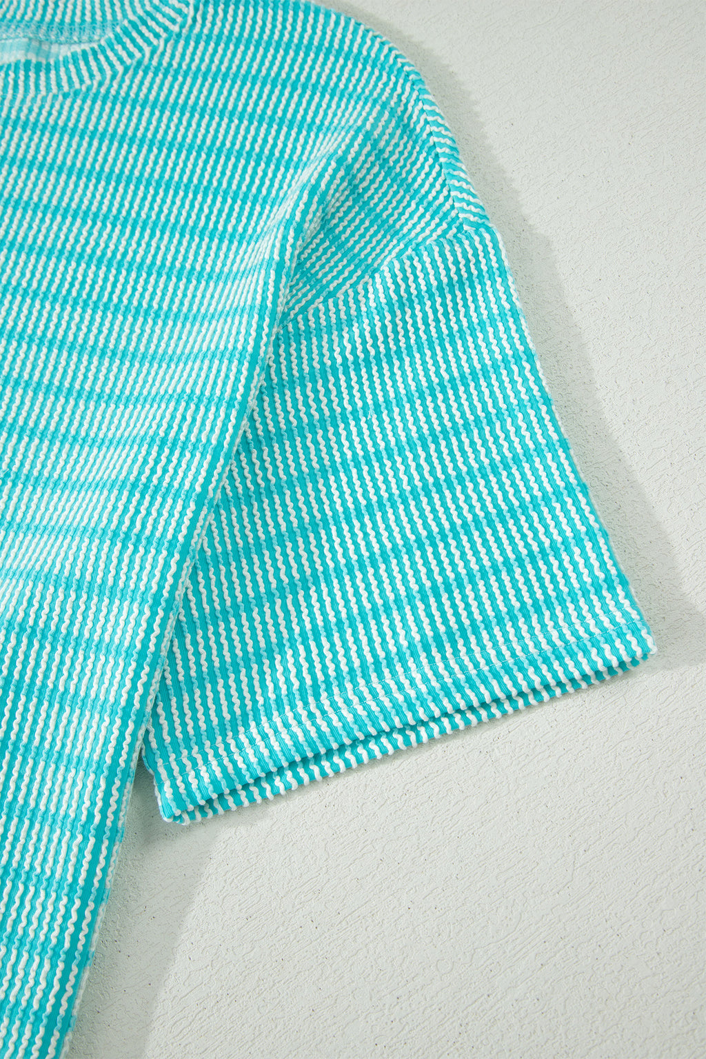 Rose Stripe Raised Rib Loose Tee Drawstring Elastic Waist 2pcs Short Set
