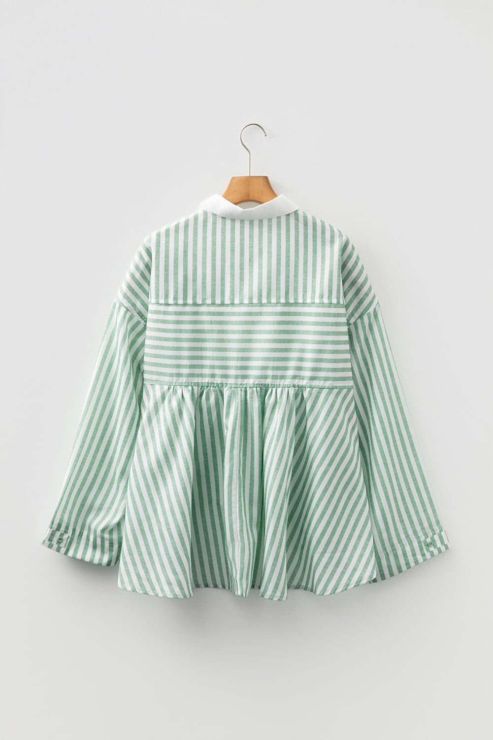 Green Stripe Half Zip Long Sleeve Swing Top