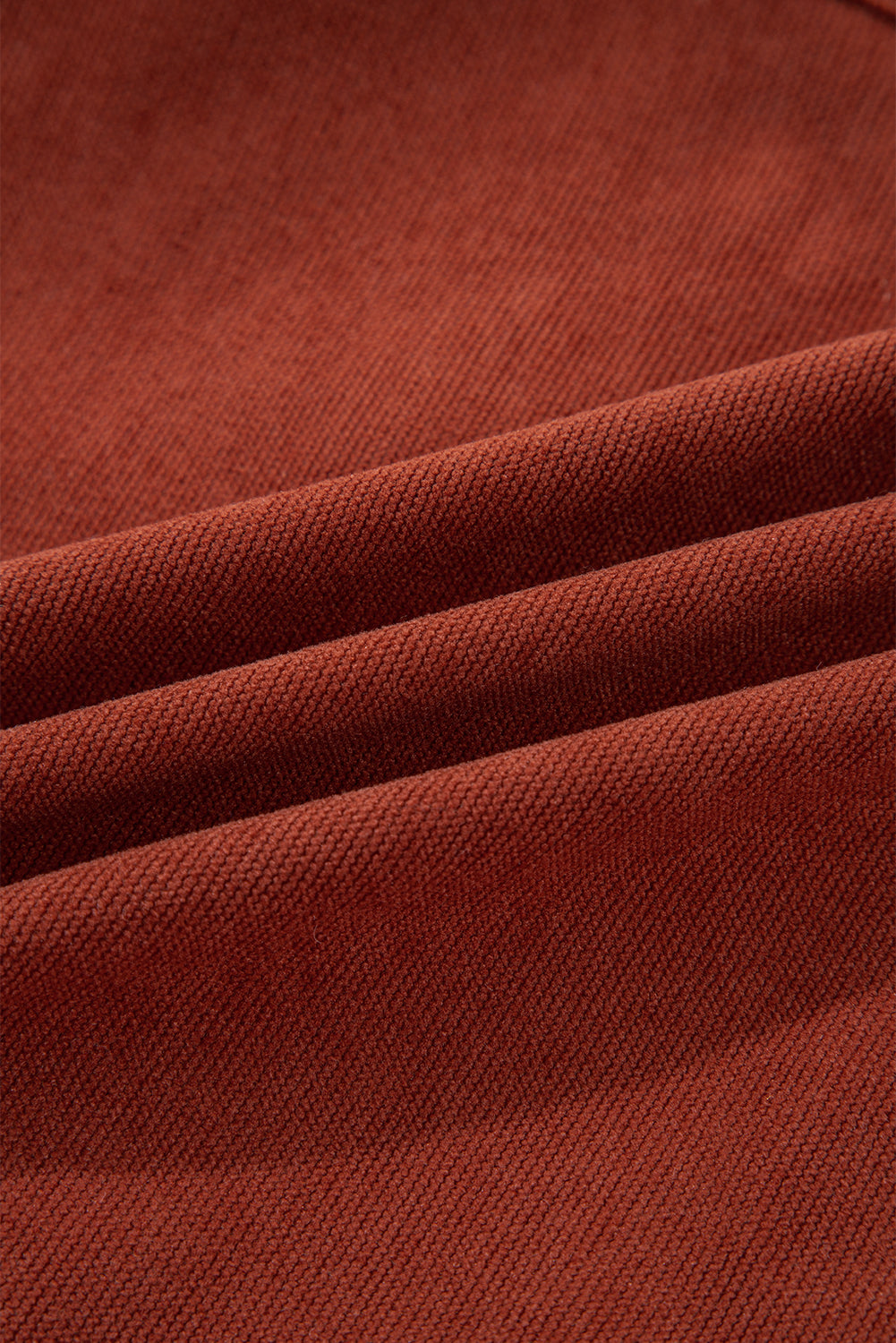 Gold Flame Velvet Flap Pockets Drop Shoulder Casual Shacket