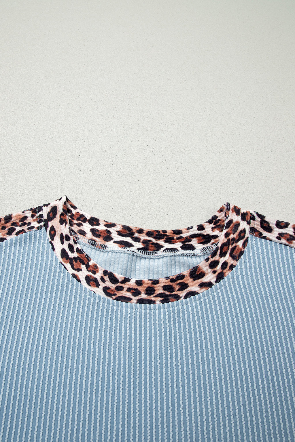 Sky Blue Leopard Trim Twist Ribbed Short Set