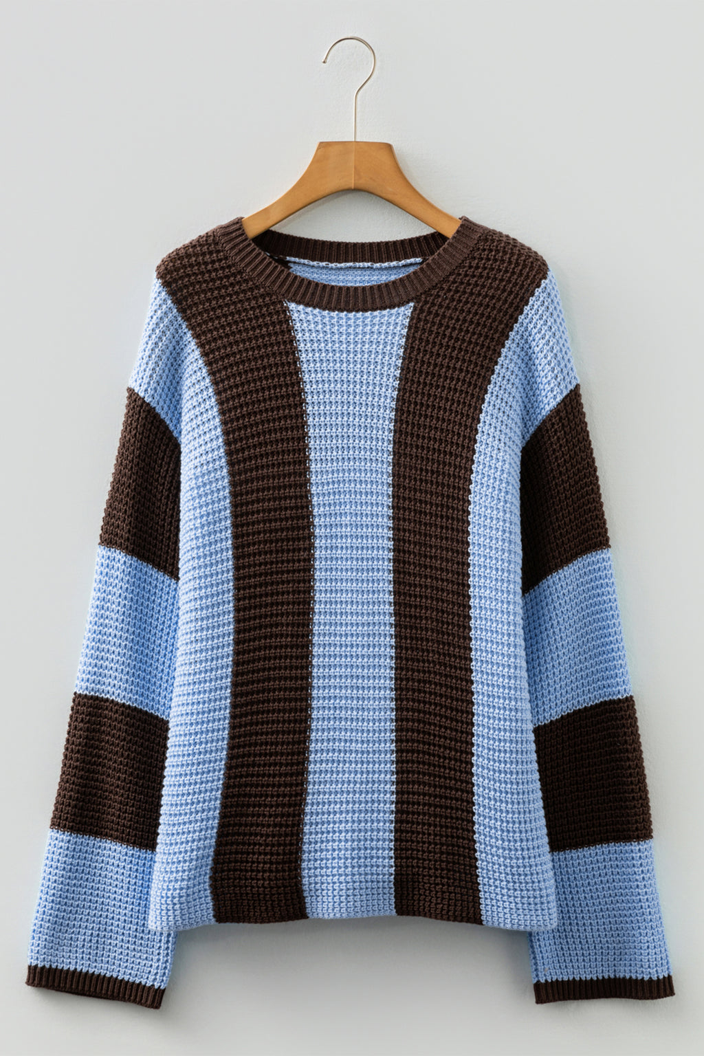 Fushia Striped Color Block Thermal Textured Knit Drop Shoulder Sweater