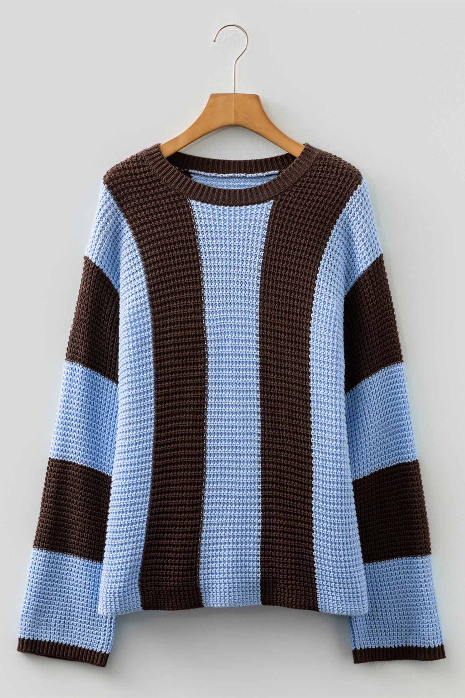Fushia Striped Color Block Thermal Textured Knit Drop Shoulder Sweater