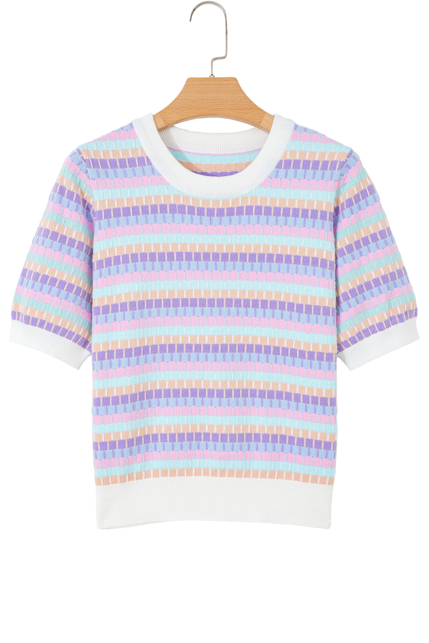 Orange Abstract Striped Knit Short Sleeve Sweater