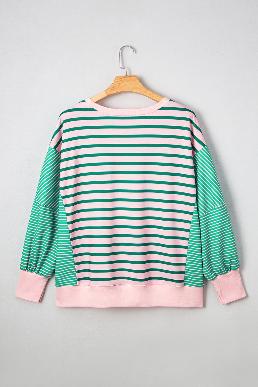 Green Stripe Color Block Exposed Seam Side Slit Plus Size Sweatshirt