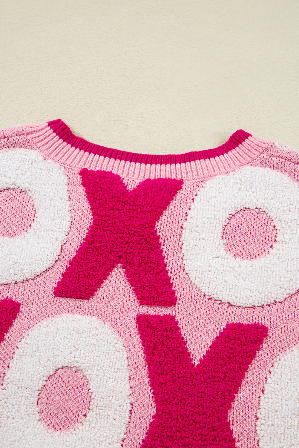 Pink XOXO Pattern Drop Shoulder Crewneck Valentines Sweater