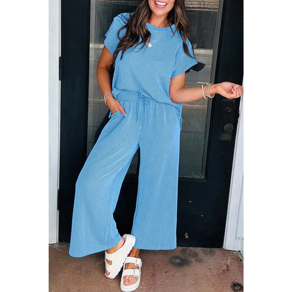 Corded Pant Suit Set, blue