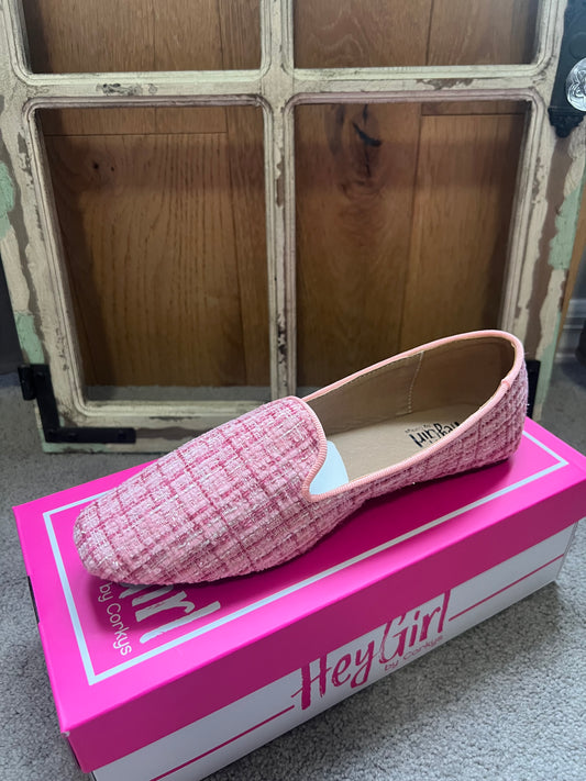 CORKY GOODIE TWO SHOES PINK TWEED SLIP ON SHOES