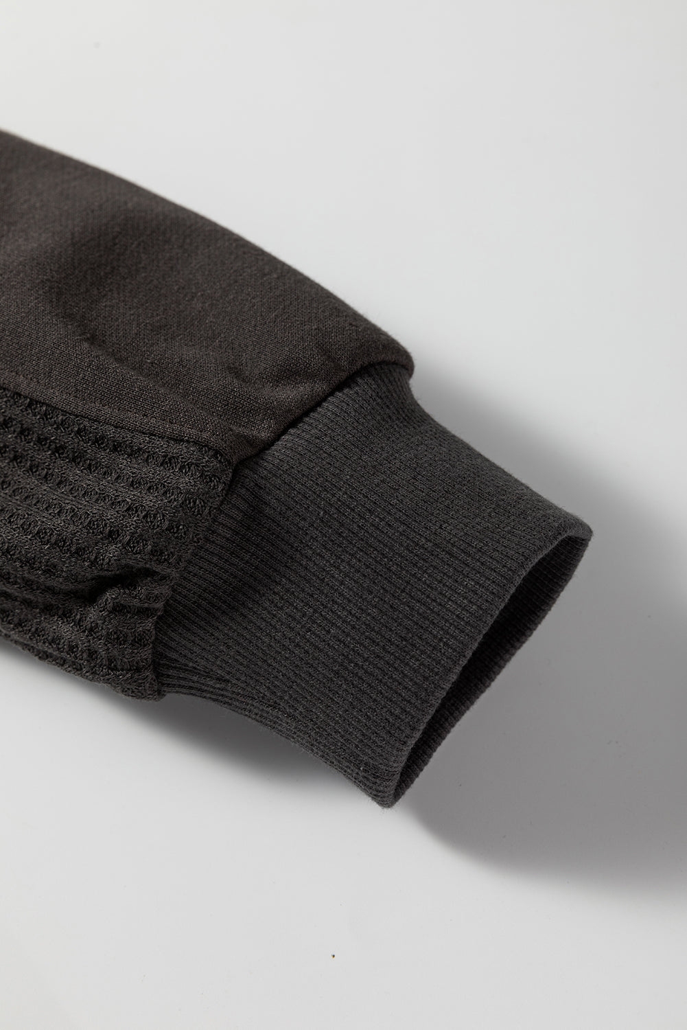 Carbon Grey Waffle Knit Patchwork Half Zipped Casual Sweatshirt