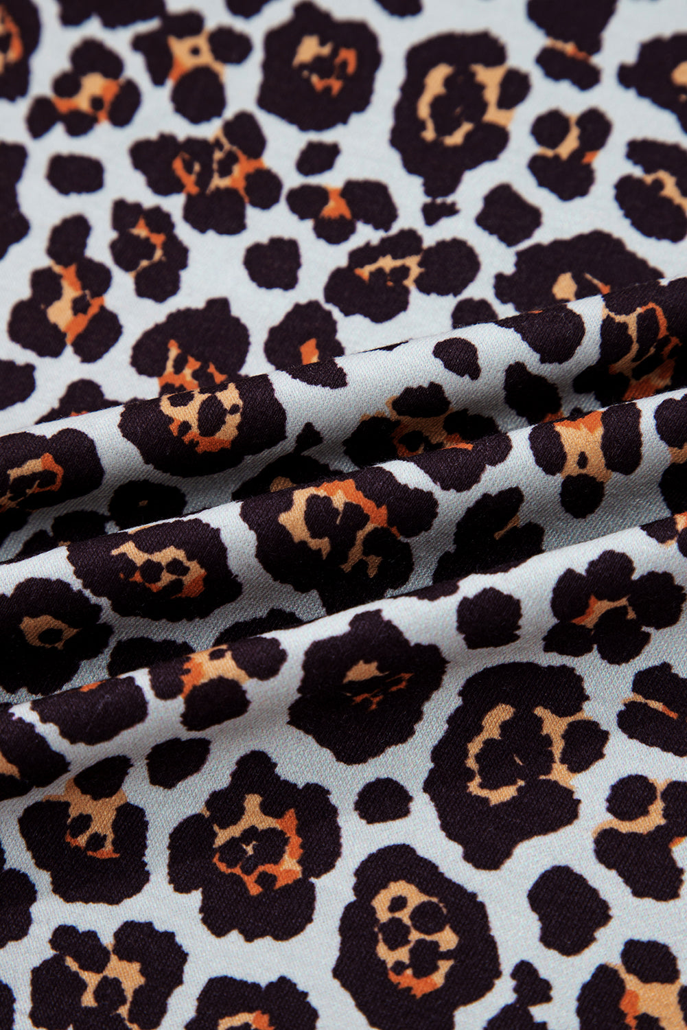 Brown Leopard Floral Print Ribbed Puff Sleeve Patchwork Loose Pullover