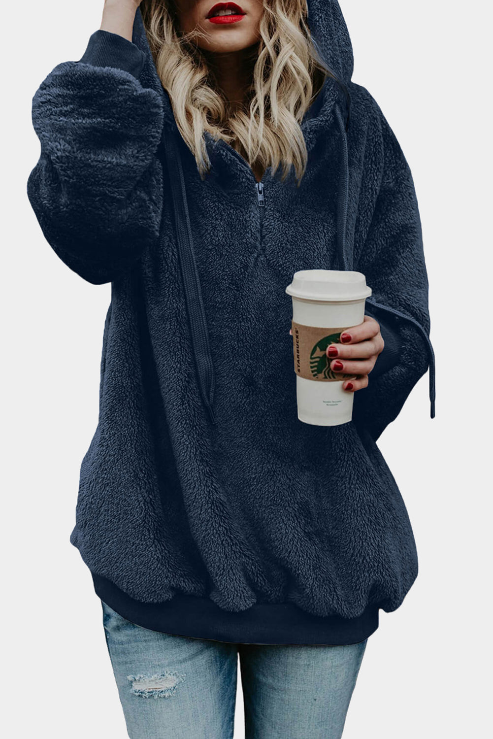 Black Warm Furry Pullover Hoodie